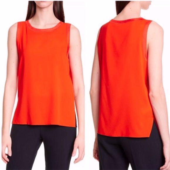 BOSS Hugo Boss Istora Fine Stretch Silk Shell Top in Dark Marigold Orange sz 10 - Picture 1 of 14